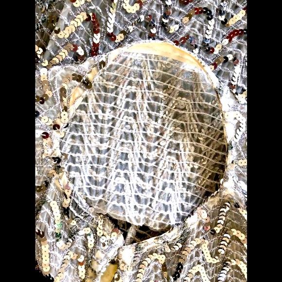Neiman Marcus VTG 60’s Metallic Silver sequin Sheer dolman blouson Size S-M - Picture 15 of 17